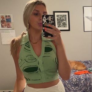 Green knit halter top